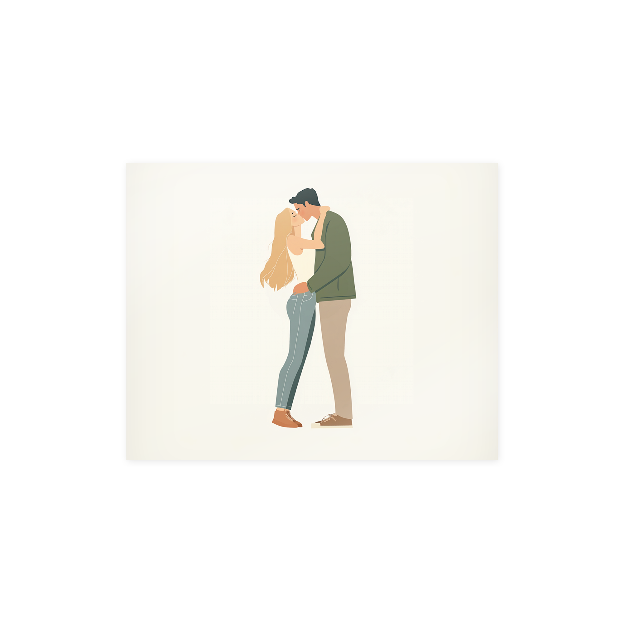 A personalized poster photo print featuring an illustration of a couple kissing