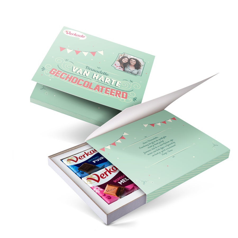Verkade giftbox bedrukken - Van harte gechocolateerd (2 repen) Verkade giftbox bedrukken - Van harte gechocolateerd (2 repen)