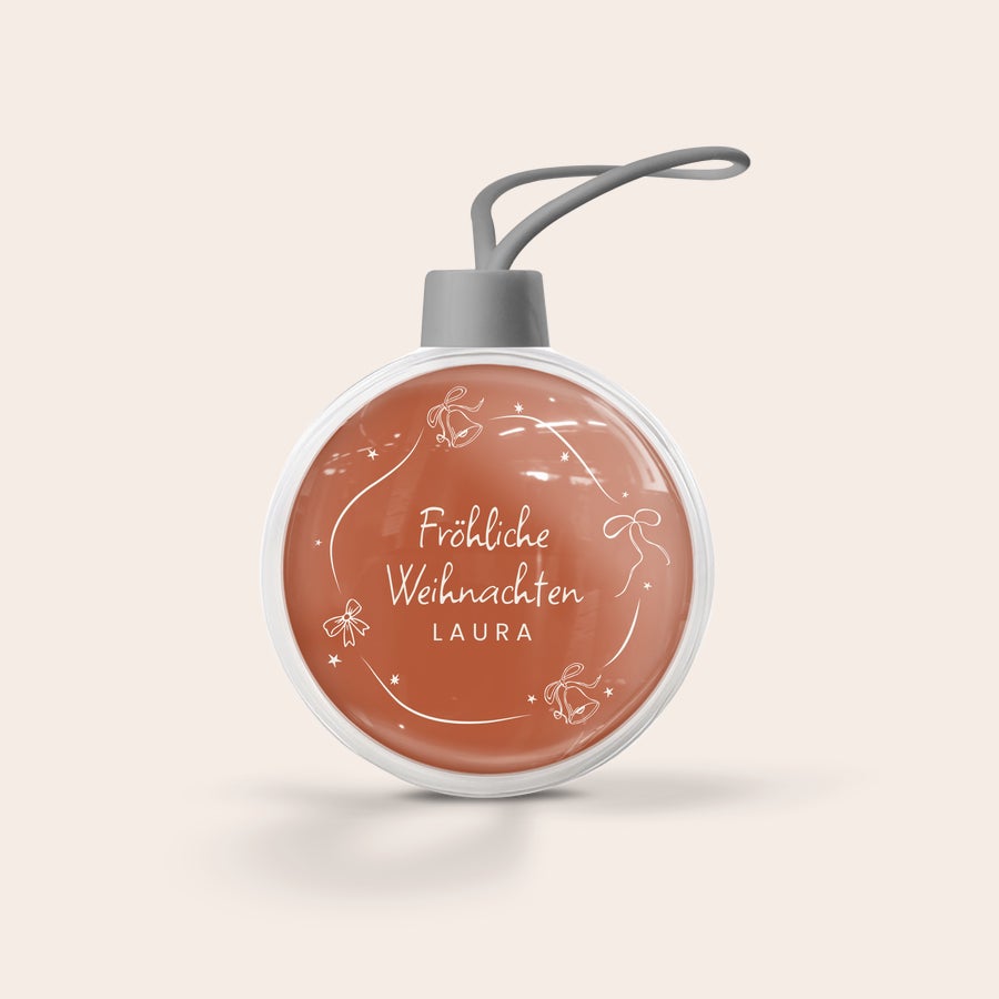Weihnachtskugeln mit Foto Personalisierte Weihnachtskugel mit Foto mit Schriftzug Fröhliche Weihnachten und dem Namen Laura bedruckt