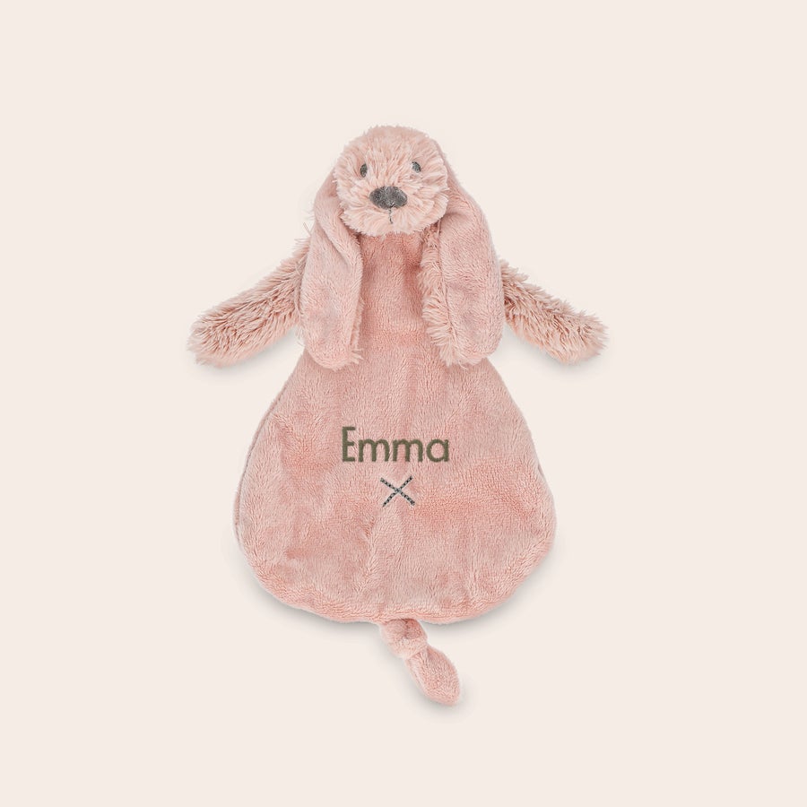 Személyre szabott Richie Nyúl baba játék Plüss Richie nyúl bébipléd világosrózsaszín színben, Emma névvel hímezve