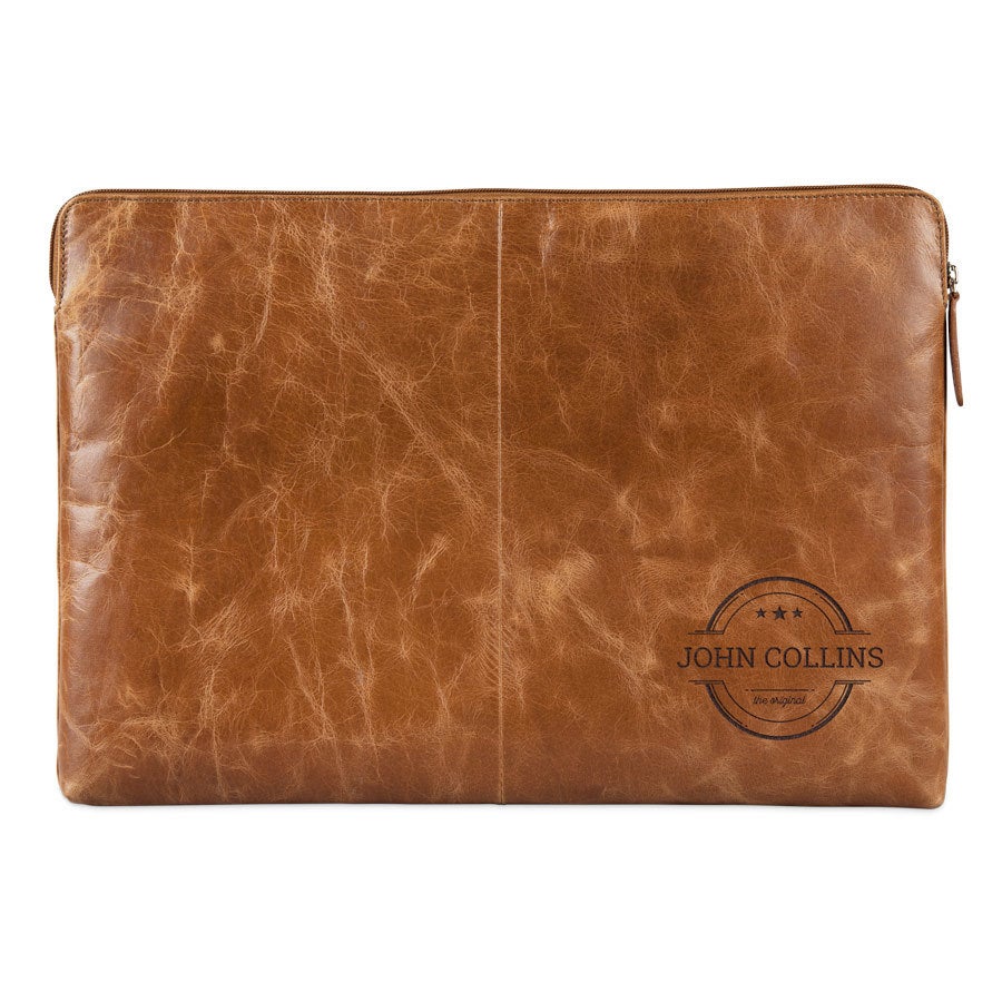 Engraved leather laptop sleeve