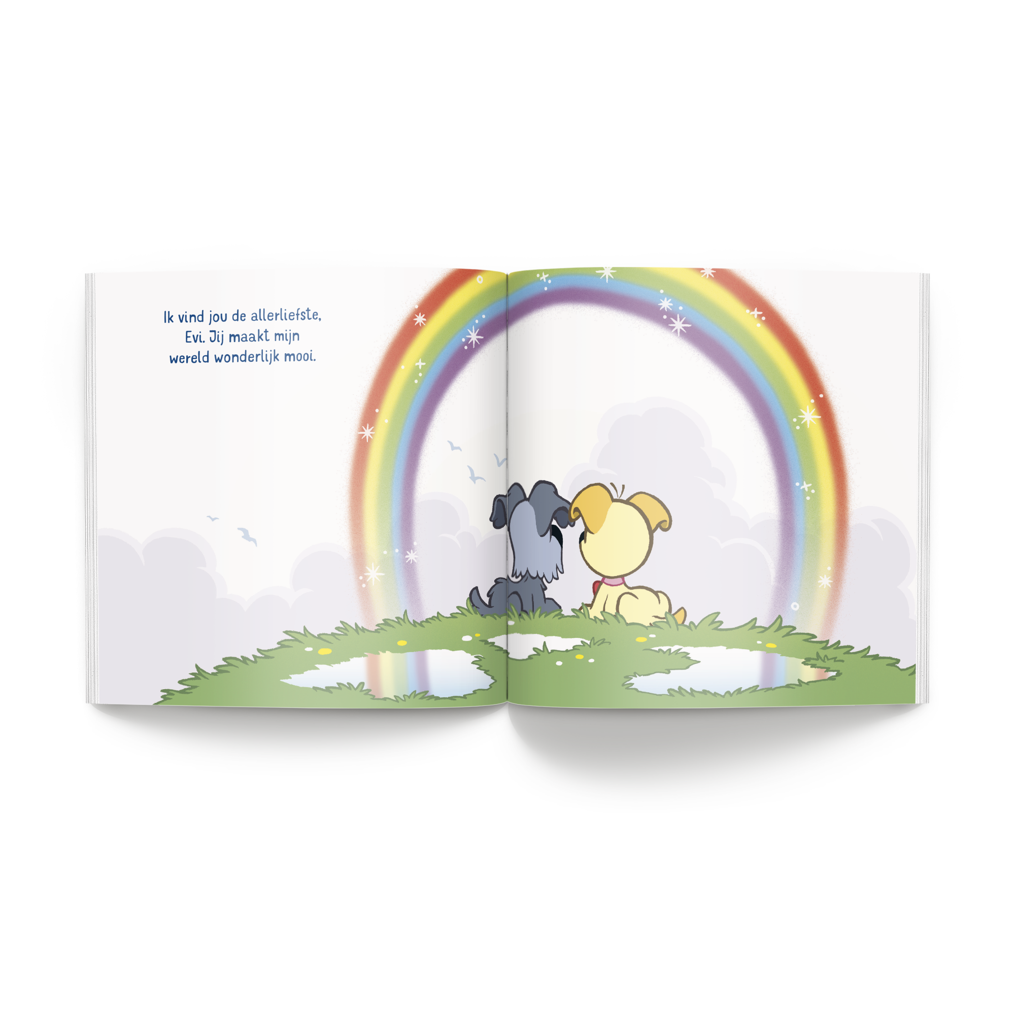 Boek met naam en foto Woezel & Pip Jij bent de allerliefste (Softcover), gepersonaliseerd met naam Evi en speciale boodschap Ik vind jou de allerliefste.