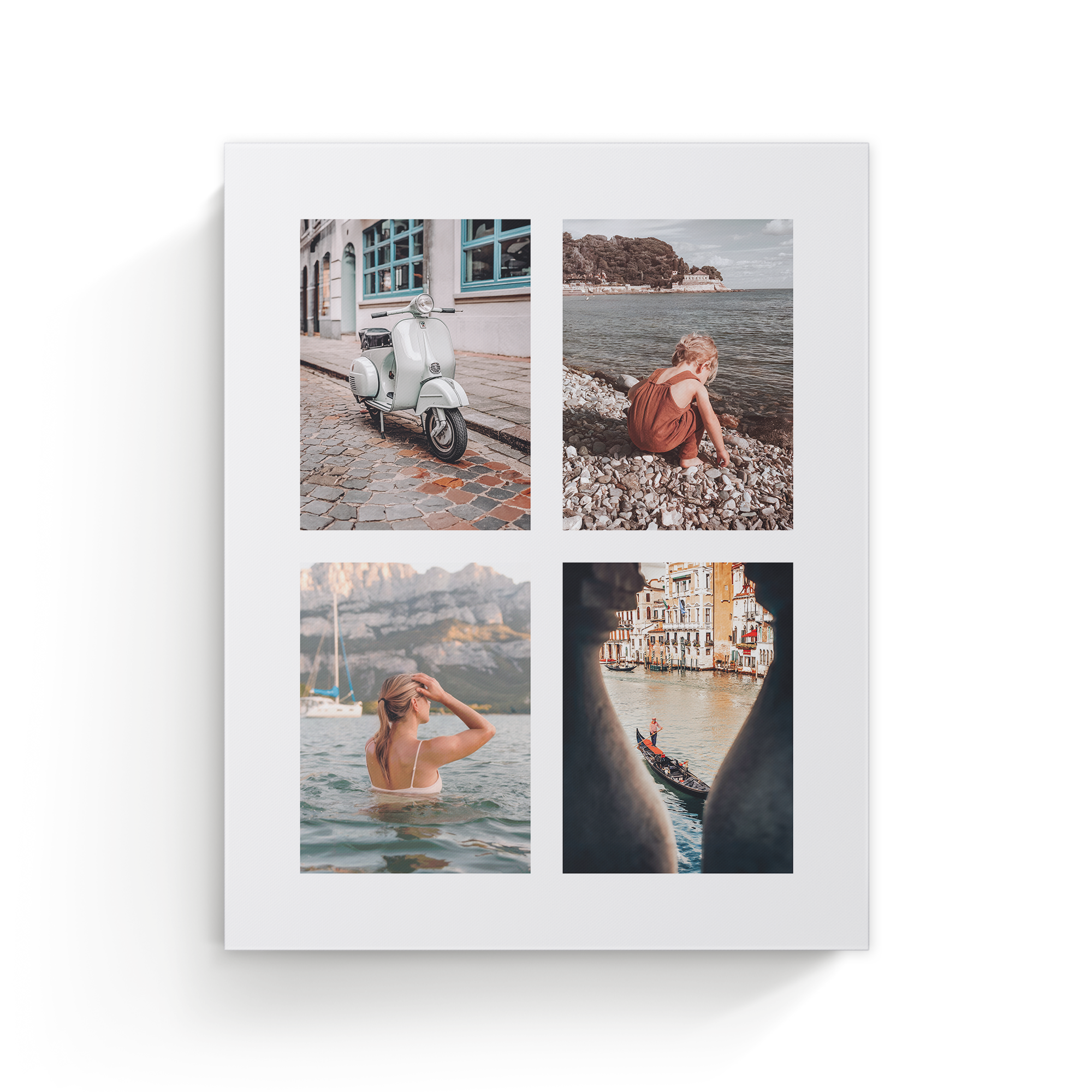 Toile personnalisée imprimée avec un collage de quatre photos de voyages