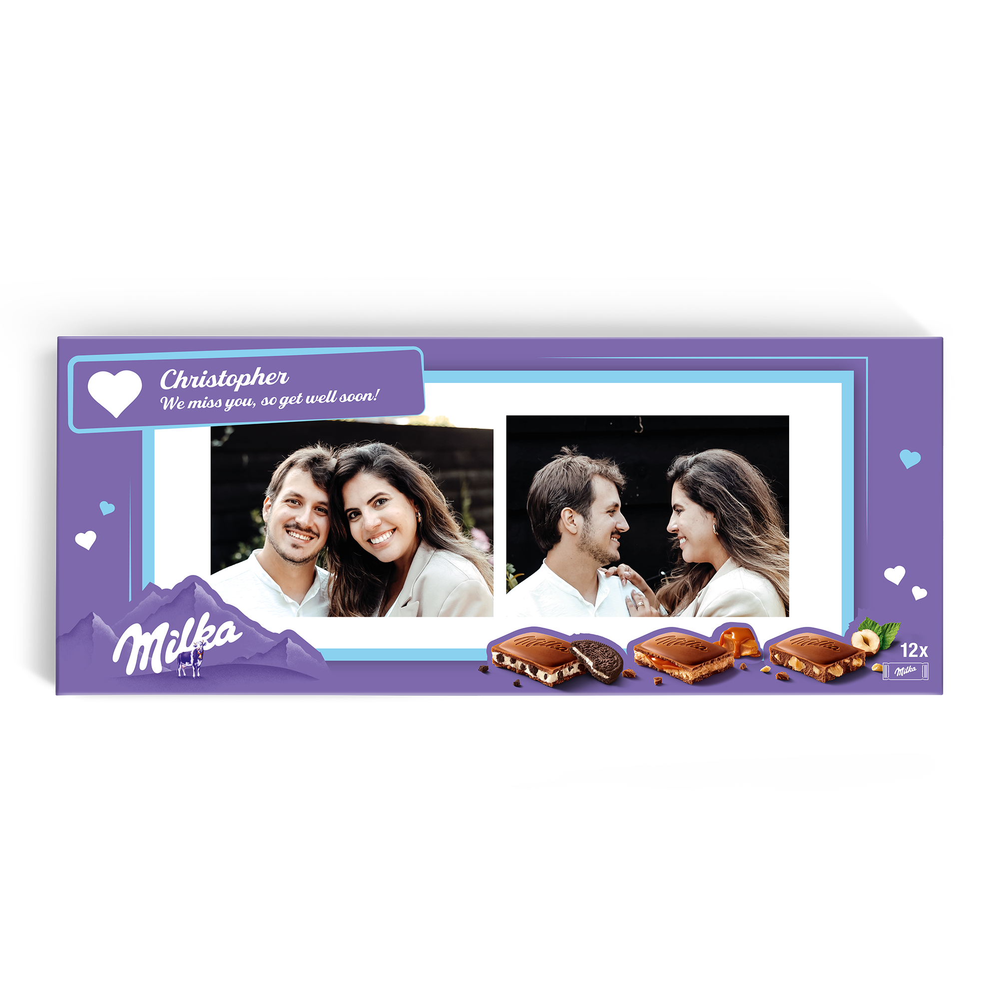 Milka XXL suklaapatukka omalla tekstillä ja valokuvalla painettuna, täydellinen yllätys!