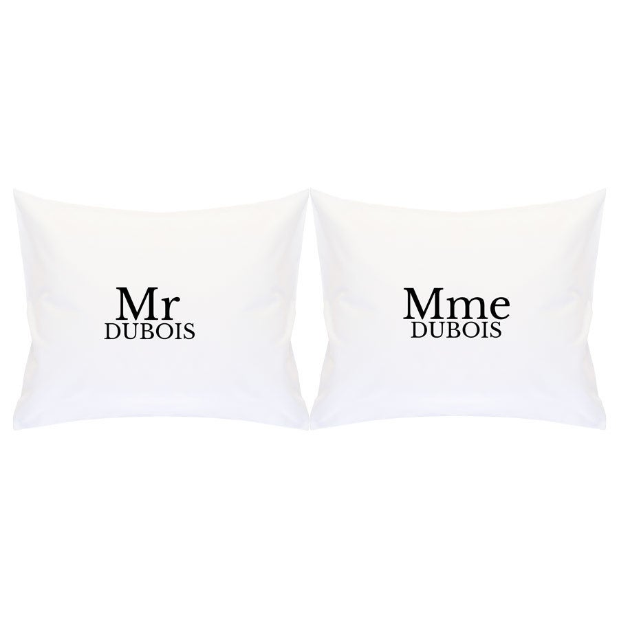 Set de 2 housses de coussin Mr & Mrs personnalisé - 60 x 50 cm