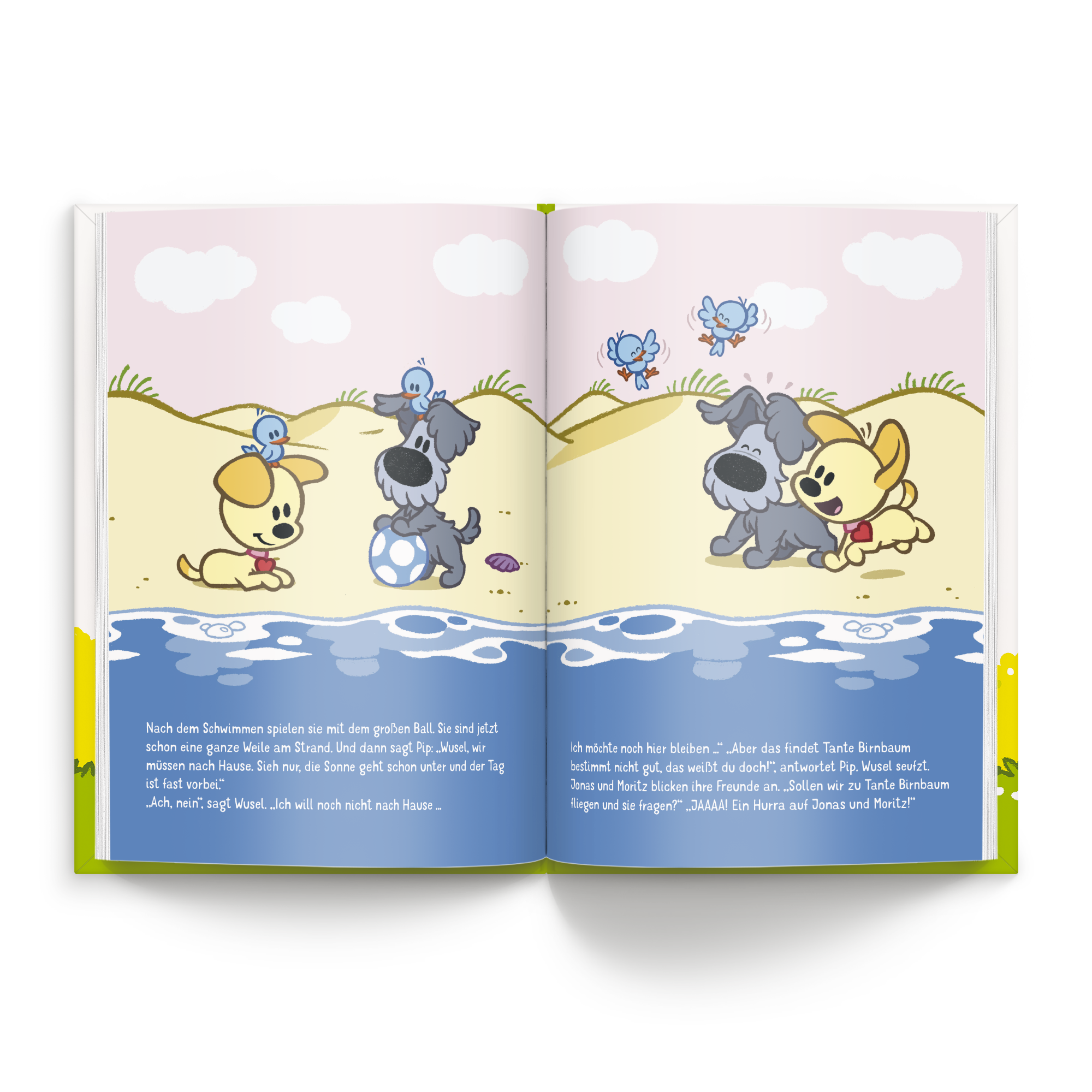 Ein personalisiertes Kinderbuch für Geschwister/Zwillinge mit den Abenteuern von Wusel & Pip und ihren Freunden im XL Hardcover, bedruckt mit individuellen Namen und Texten.