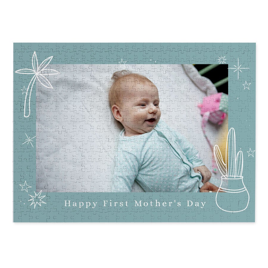 Foto sestavljanka za materinski dan s 500 kosi, potiskana s fotografijo dojenčka in besedilom Happy First Mother's Day.