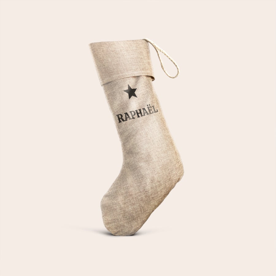Chaussette de Noël en jute personnalisée Chaussette de Noël en jute personnalisée