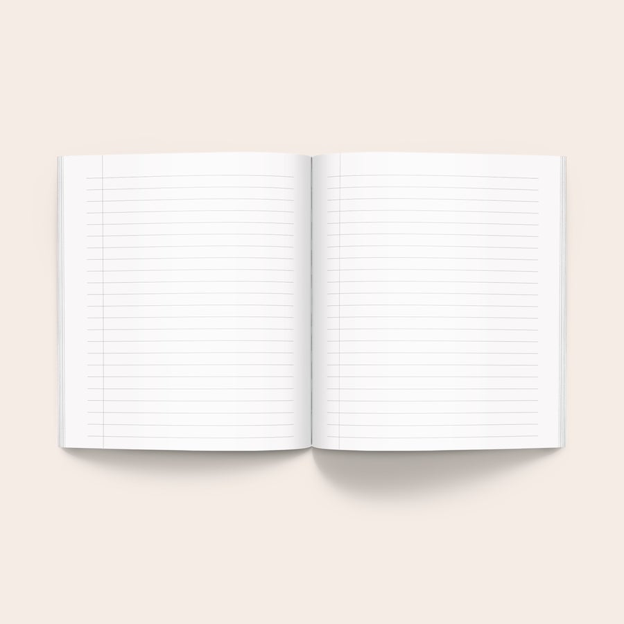 Personalised notebook - Lines - 16.5 x 18.5 cm - Softcover Open personalised notebook softcover with blank lined pages ready for custom designs