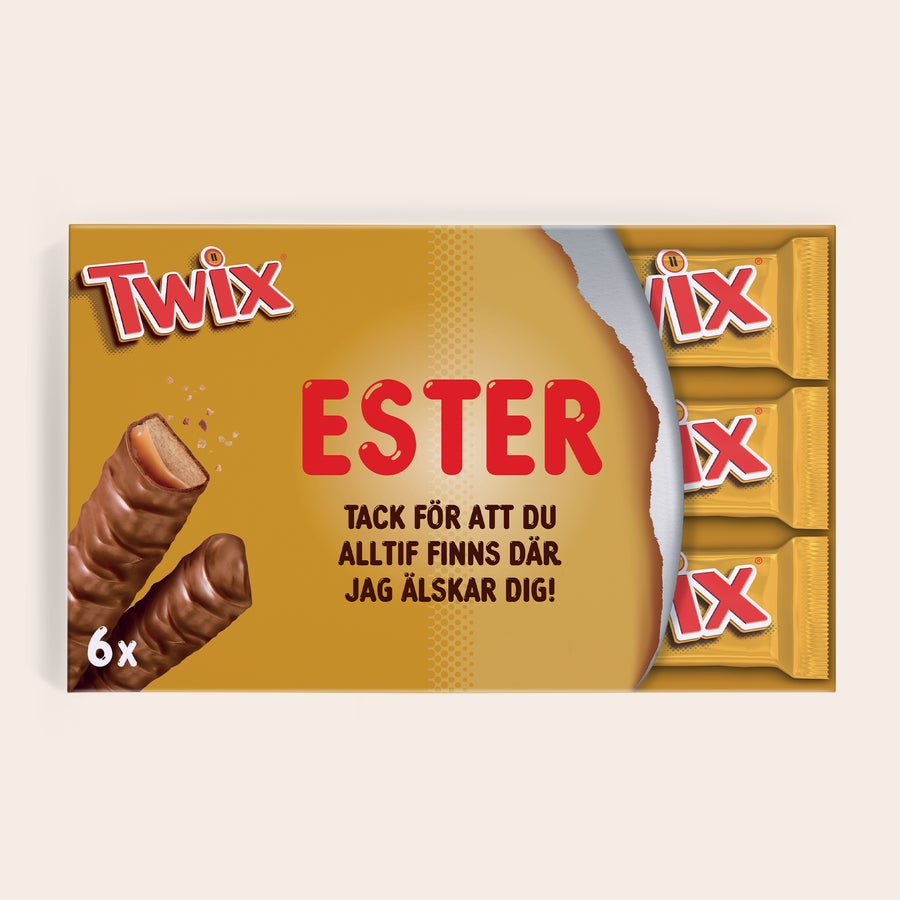 Personlig Twix chokladkaka Personlig Twix-presentask med namnet ESTER och meddelandet