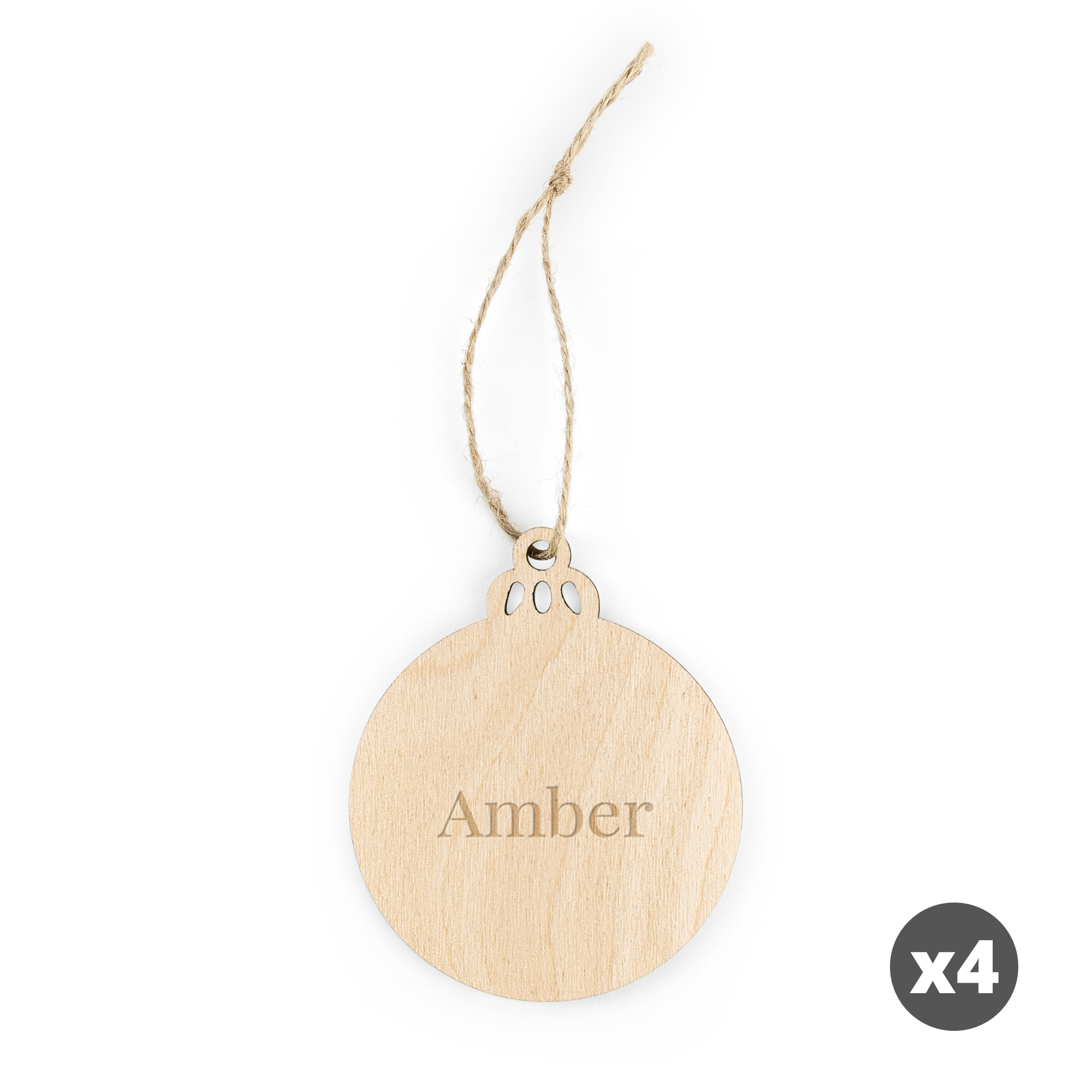Decorațiuni de Crăciun personalizate - Lemn - Gravate - Cerc - 4 buc