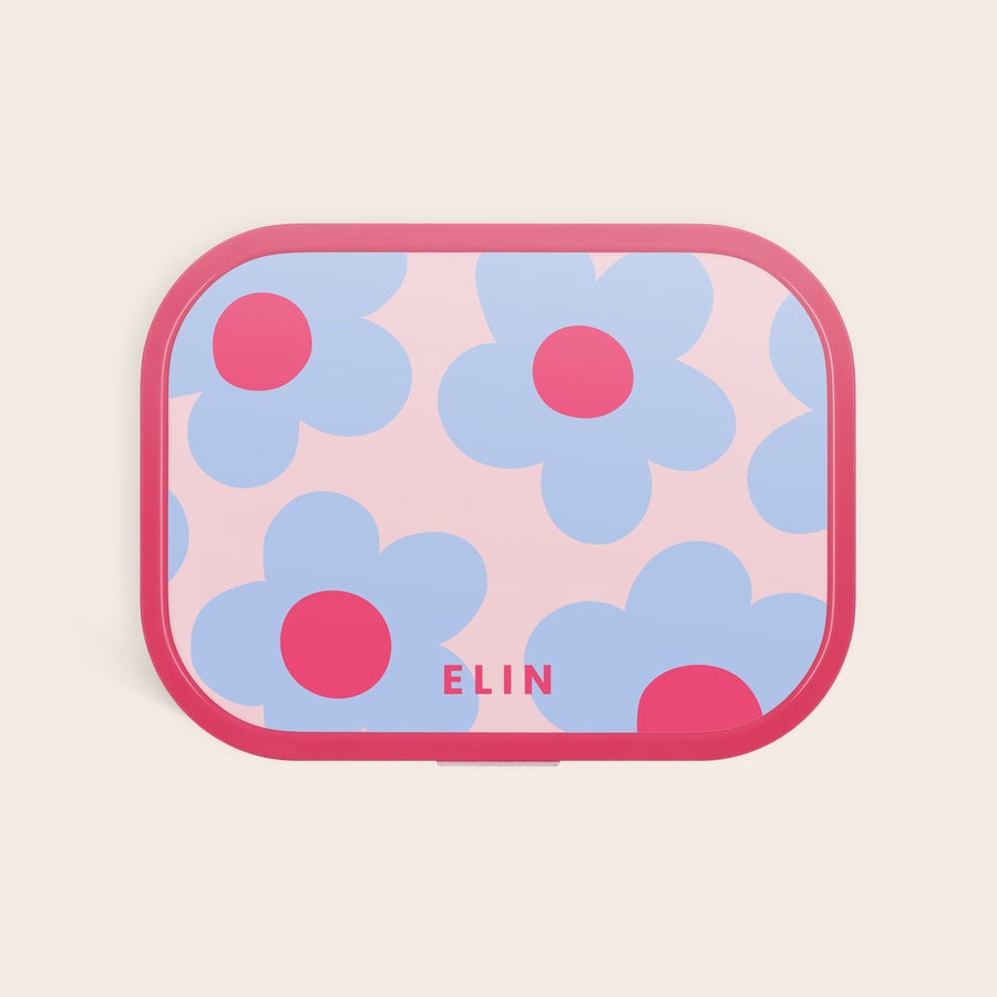 Lancheira Mepal - personalizada Lancheira personalizada rosa com flores azuis e nome Elin impresso, o nome deles torna a hora do almoço especial.