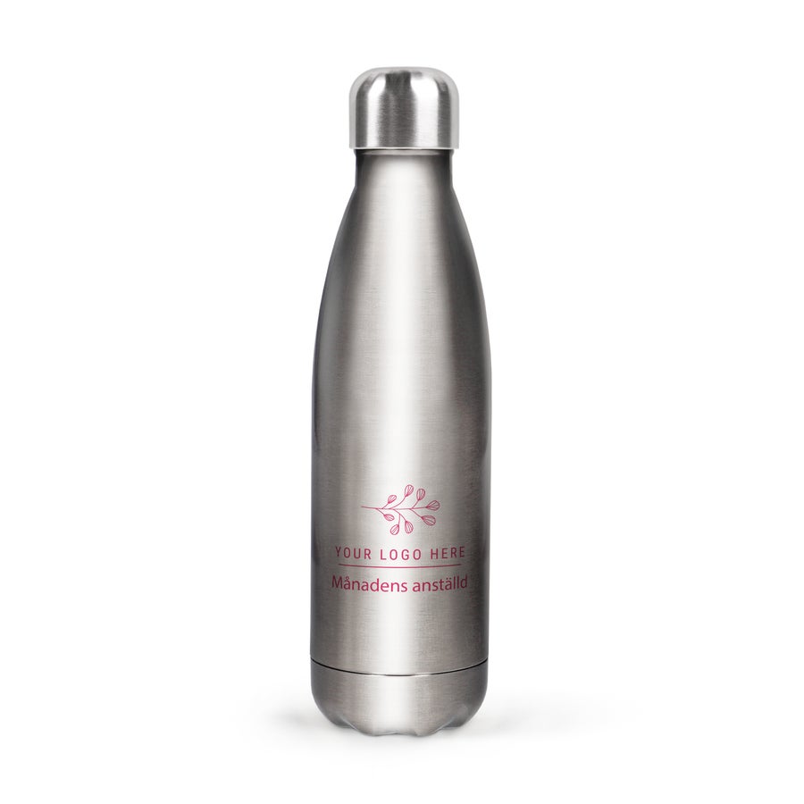 Personlig vattenflaska Personlig vattenflaska med namn och foto Your Logo Here och Månadens anställd tryckt i fullfärg