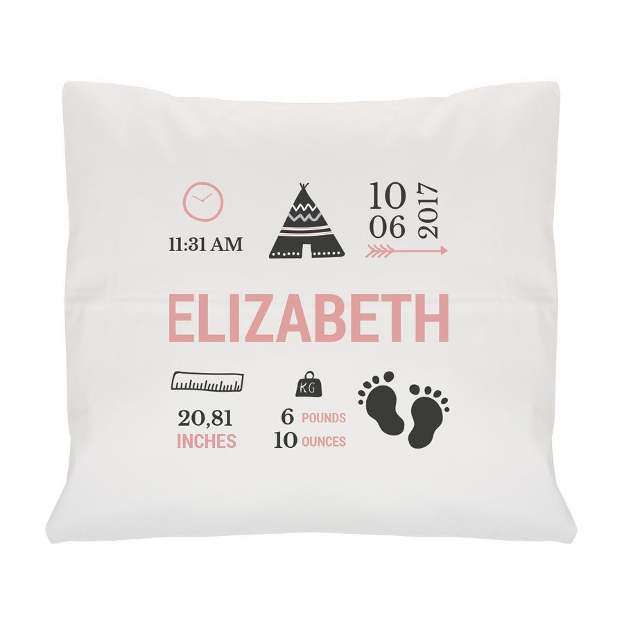 Personalised cushion - Newborn Baby - White - 40 x 40 cm