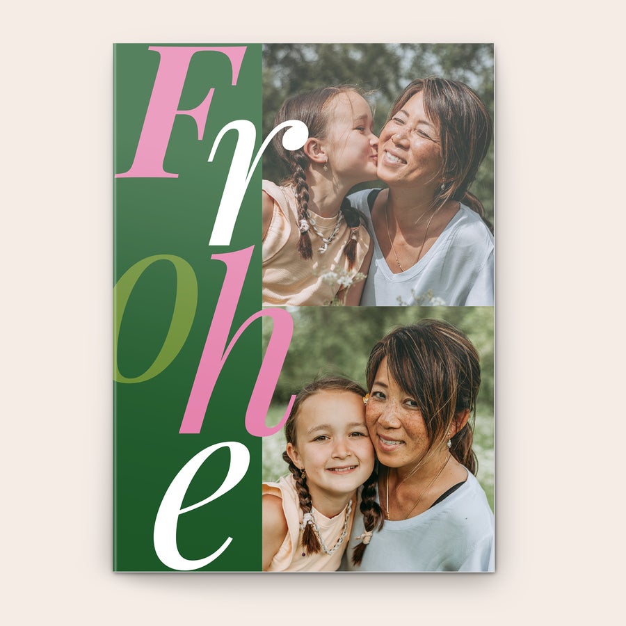 Weihnachtskarten personalisiert Weihnachtsgruß als Fotokarte mit Foto einer Mutter und Tochter, gedruckt mit Schriftzug Frohe