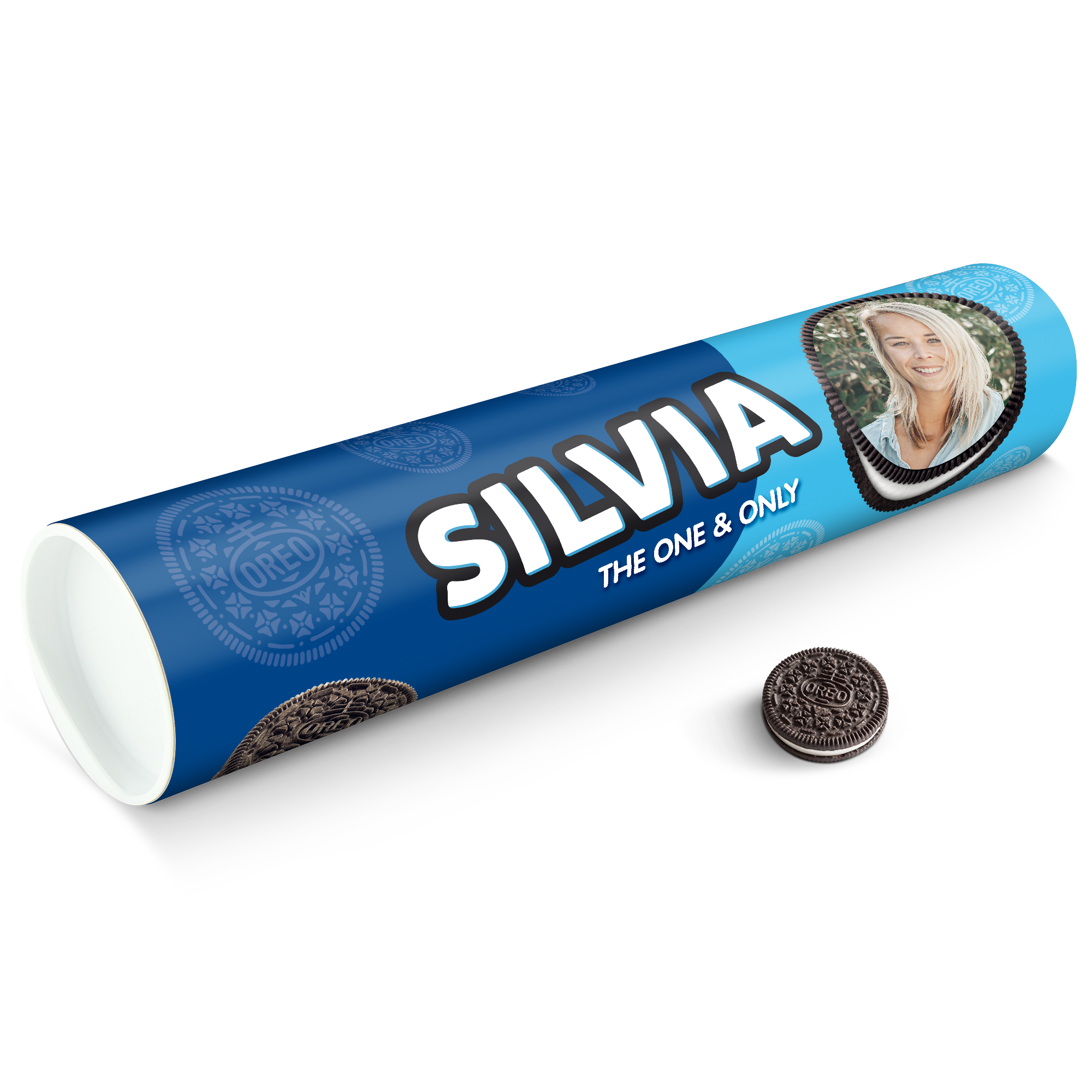 Mega Oreo darčekové balenie s potlačou mena Silvie a fotky, prekvapte milovníkov sladkostí.