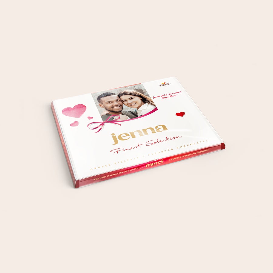 Cutie de ciocolată Merci personalizată și felicitare de felicitare Cutie de ciocolată Merci personalizată și felicitare de felicitare