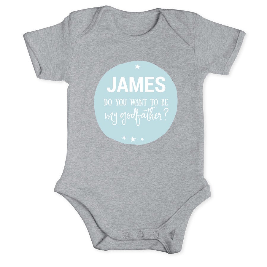 Personalised baby romper - Will you be my godfather - Grey - 50/56