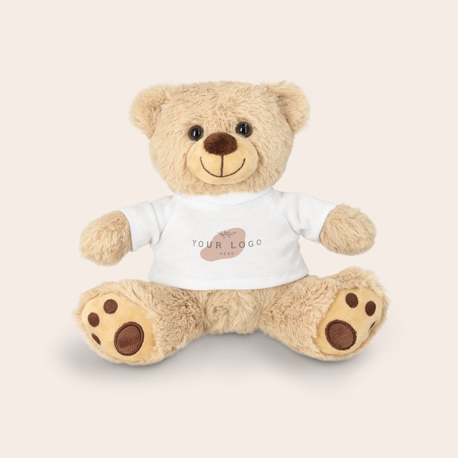 Orso di peluche personalizzato Orsacchiotto personalizzato marrone chiaro con maglietta bianca stampata con una foto e un testo a scelta