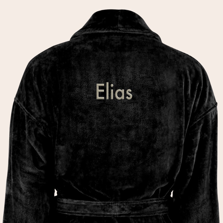 Peignoir Homme Personnalisé Peignoir personnalisé noir en coton brodé du prénom Elias