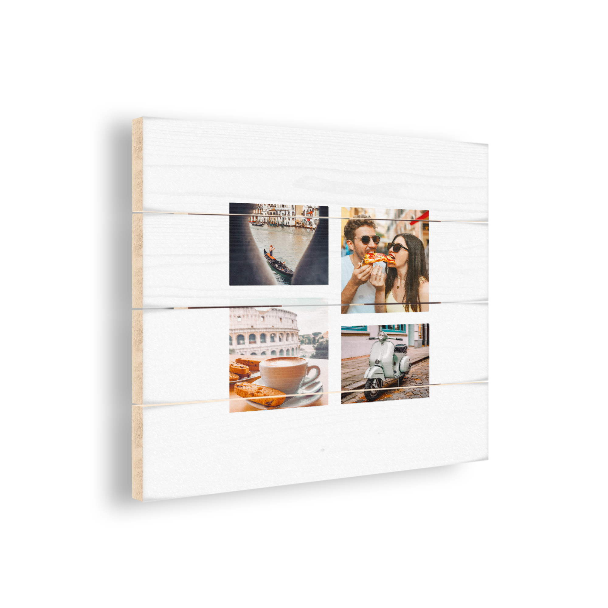 Photo imprimée sur planches en bois personnalisé avec quatre images de Venise et d'Italie pour une décoration murale