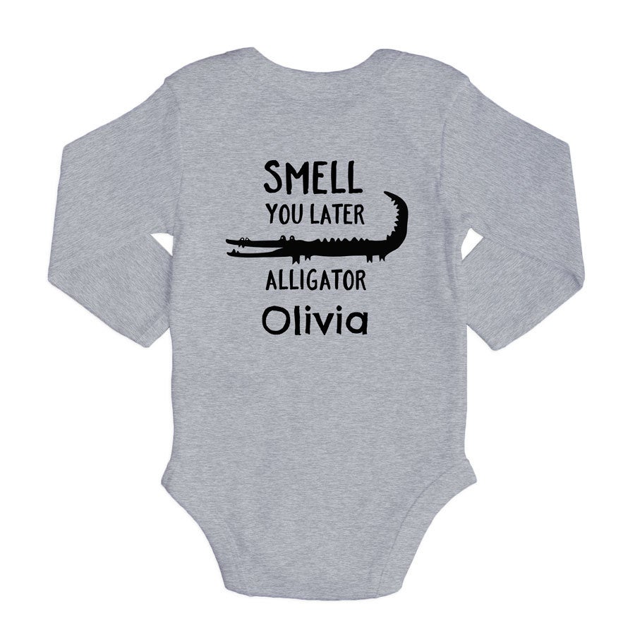 Personalised baby romper - Long sleeves - Grey - 50/56