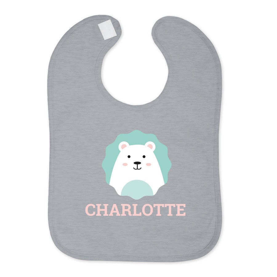 Personalised baby bib - Grey