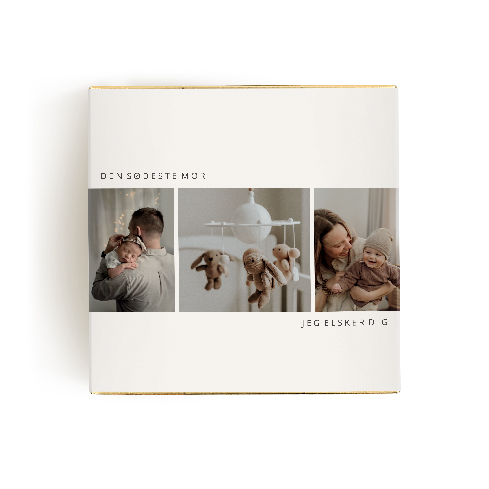 En personlig Ferrero Rocher chokoladegave med trykt foto af en baby og teksten Den sødeste mor og Jeg elsker dig