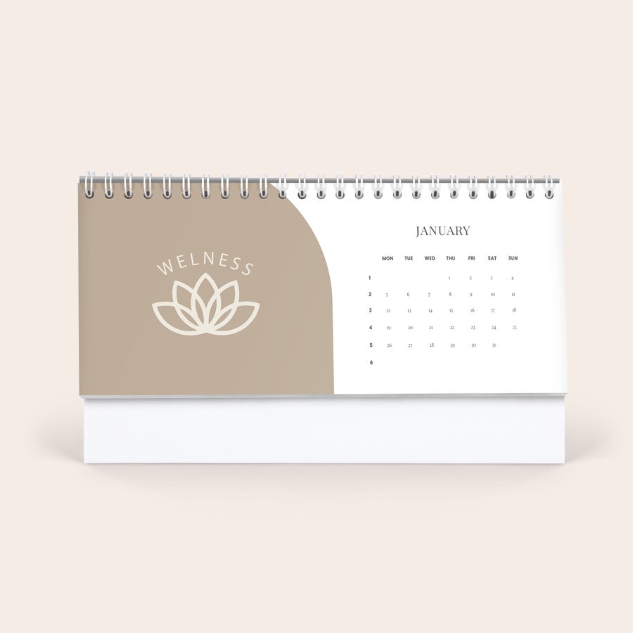 Calendar desktop personalizat Calendar personalizat de birou cu design "Welness", imprimat cu textul "January" și datele lunii, ideal pentru a-ți transforma biroul.