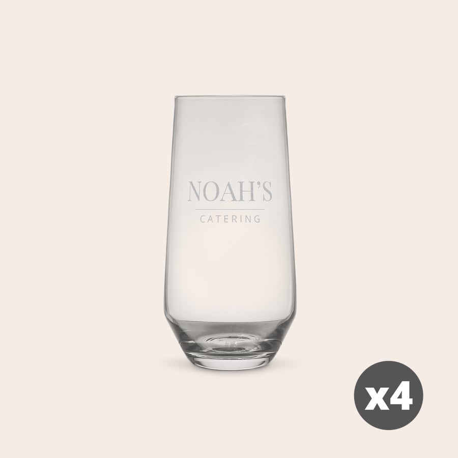 Pahar de apă personalizat Pahar de apă din cristal Stölzle Lausitz personalizat prin gravură laser cu textul Noah's Catering. Oferă o amintire nouă și limpede cu aceste pahare de apă personalizate.