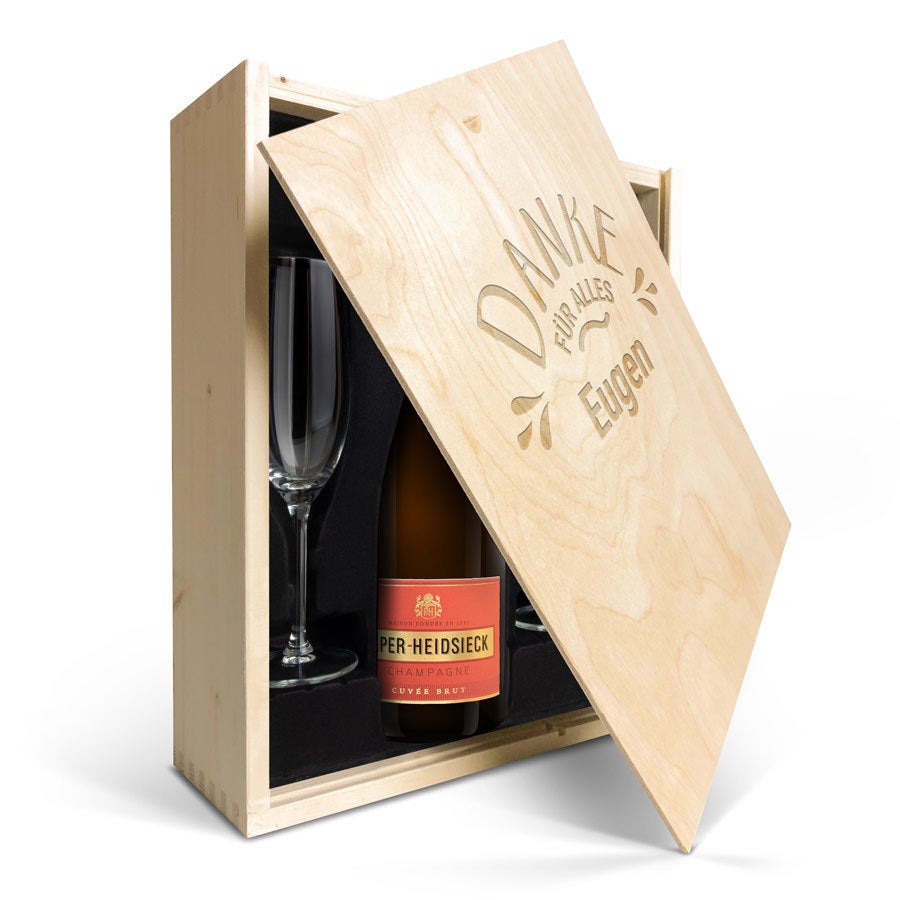 Champagnerpaket mit Gläsern Piper Heidsieck Brut (750ml) mit graviertem Deckel  - Onlineshop YourSurprise