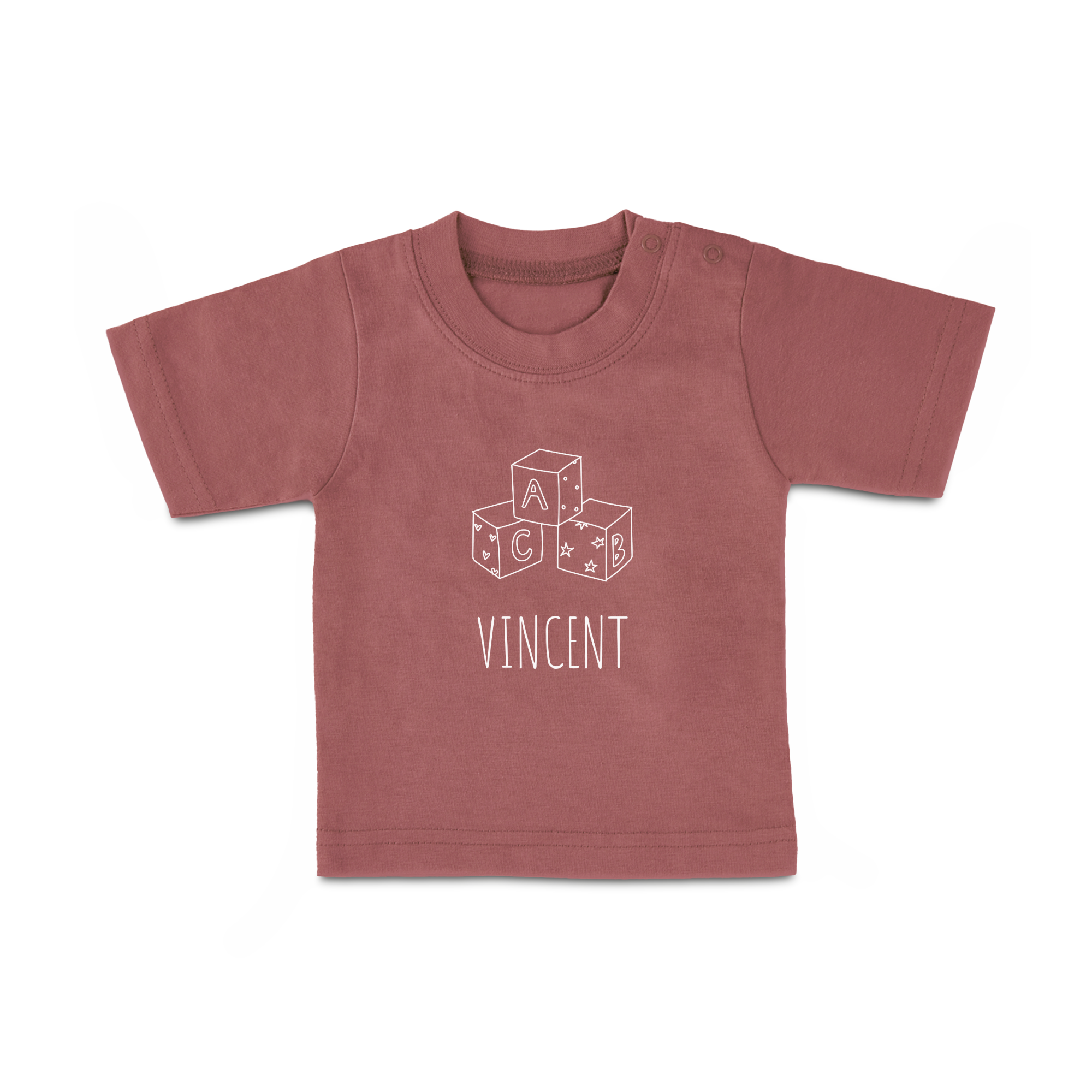 T-shirt bébé brique rose avec nom Vincent, votre petit bout de chou sera super stylé(e) avec ce t-shirt joyeux personnalisé