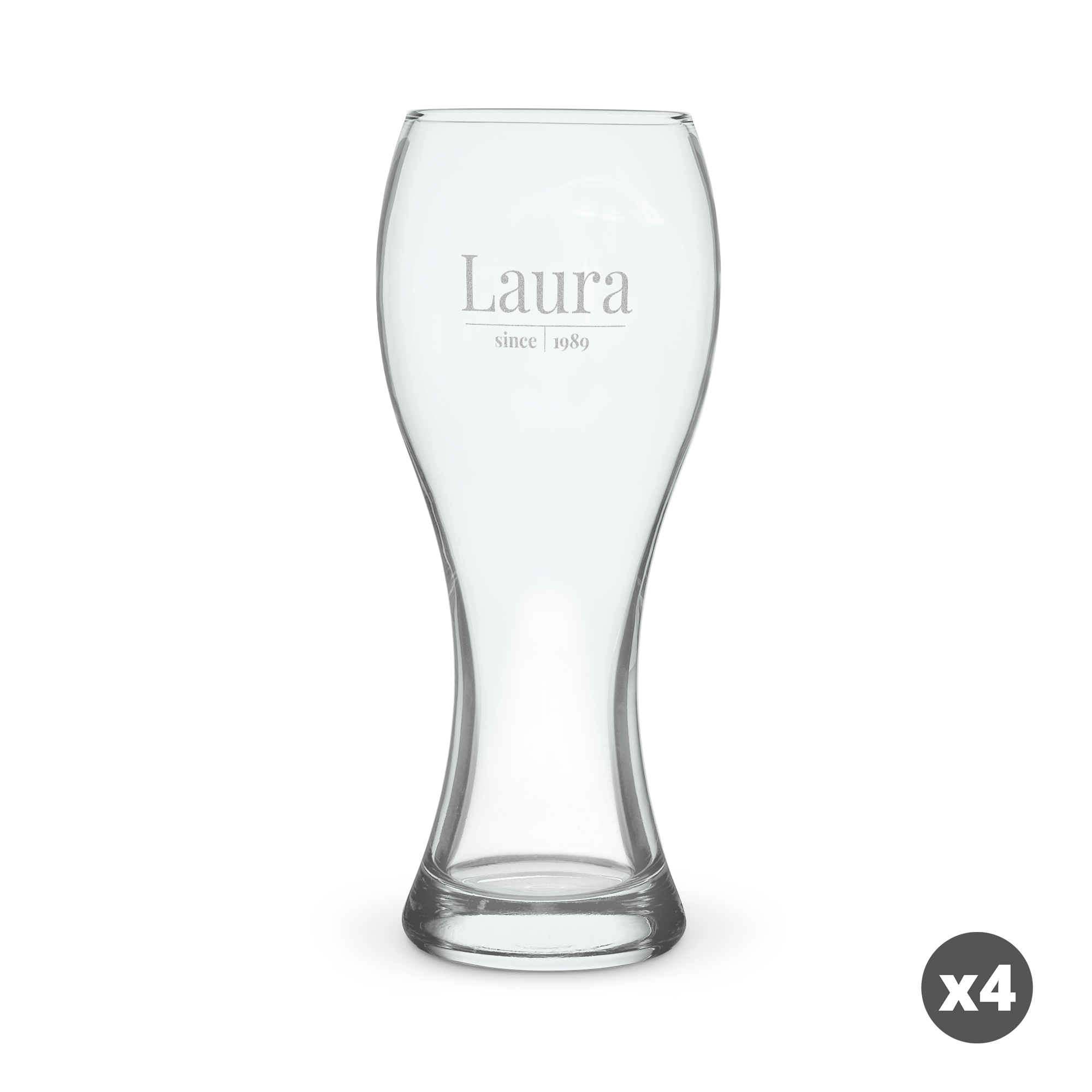 Graviertes Weizenbierglas mit dem Namen Laura und der Jahreszahl 1989. Schenke dein Lieblingsbier in diese einzigartigen Weizenbiergläser ein!