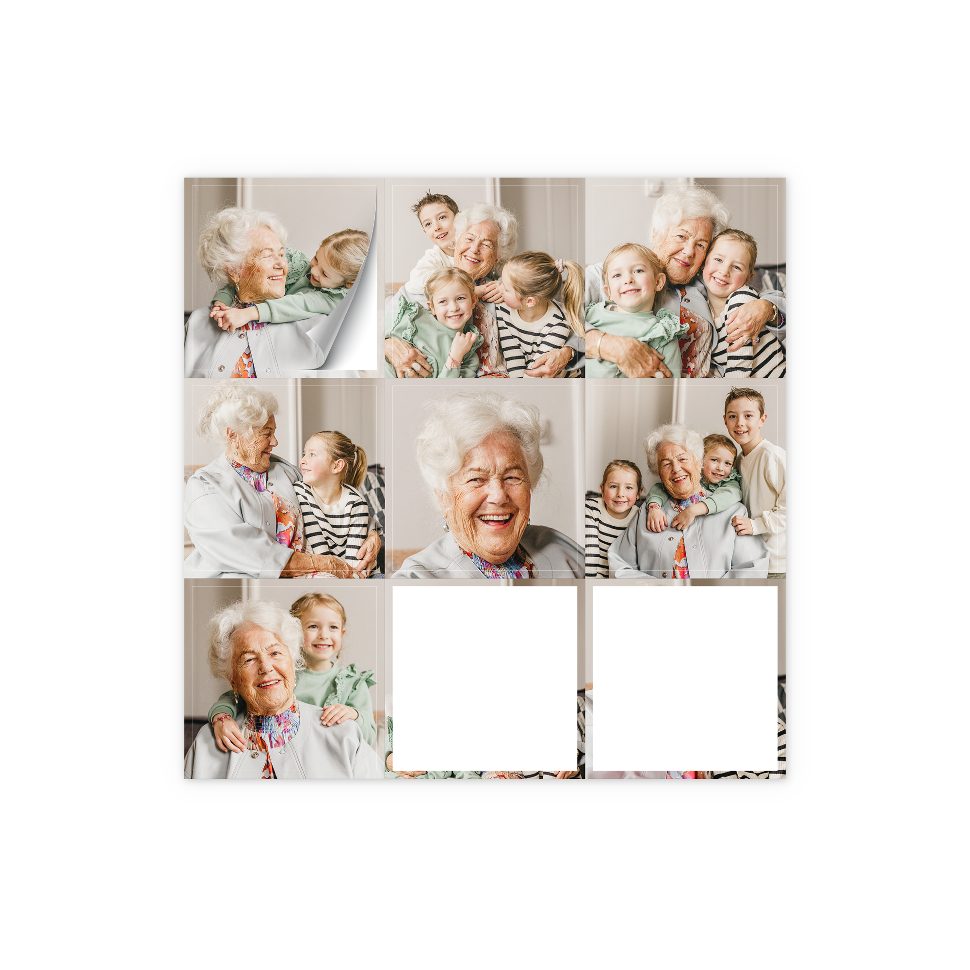 Adesivi personalizzati con collage di foto della nonna e dei nipoti, perfetti per sorprendili con il tuo design!
