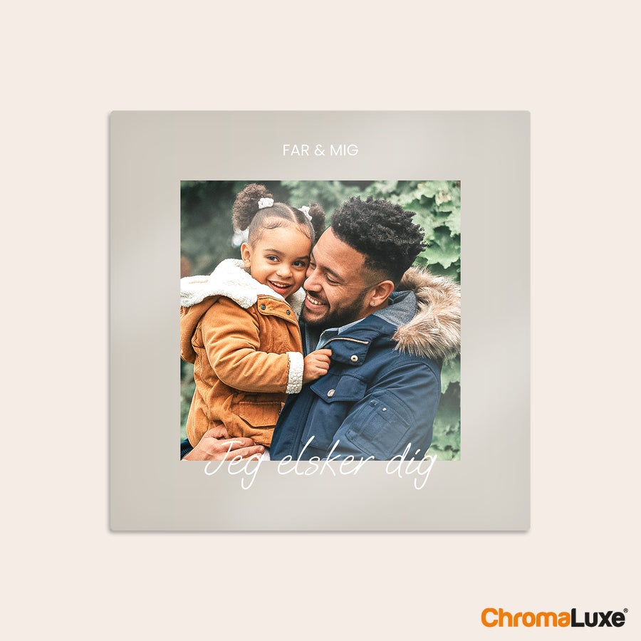 Instacollage Aluminium Aluminium Instagram fotokollage med billede af far og datter, teksten Far & Mig og Jeg elsker dig trykt.