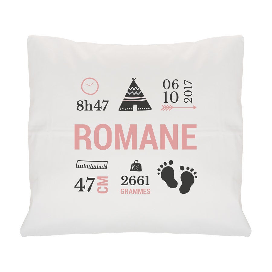 Coussin de naissance bébé personnalisé - 40x40 cm