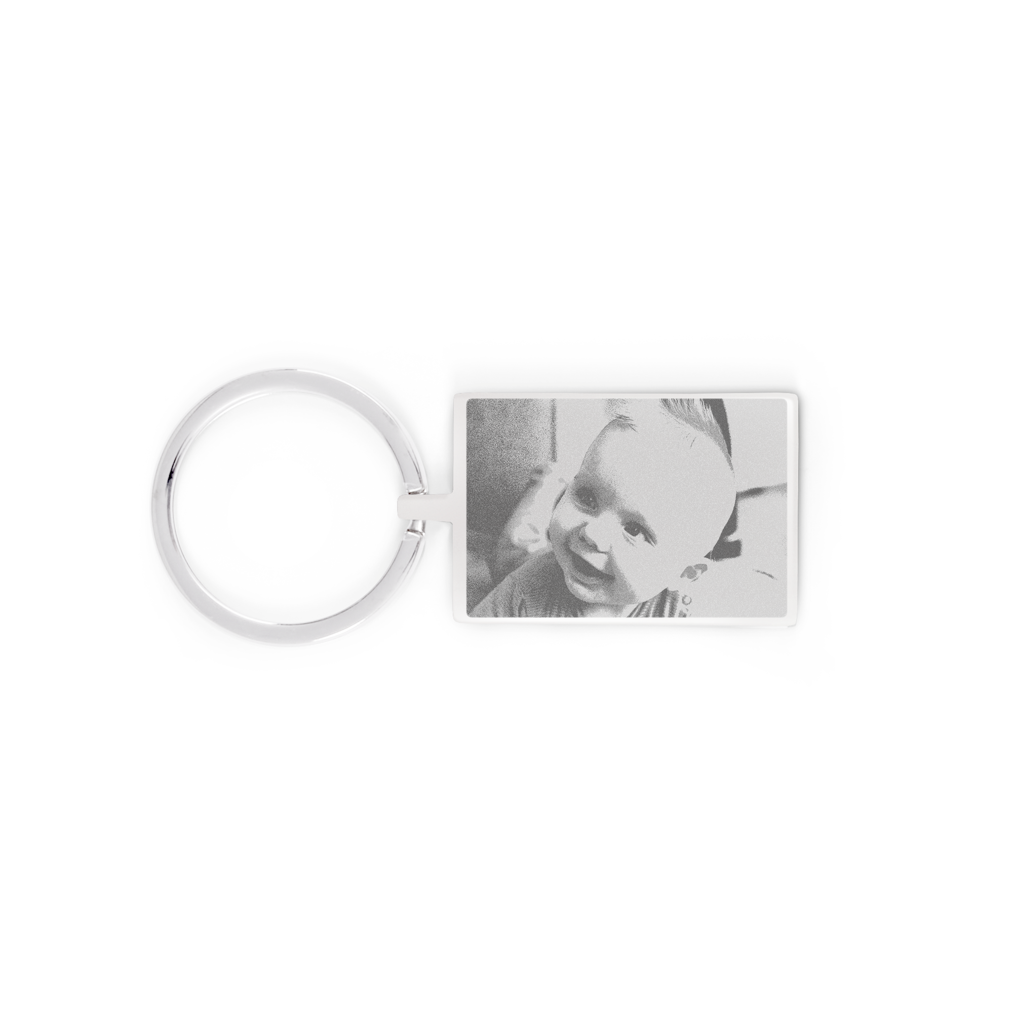 Rectangular keyring engraved with a smiling baby photo, a beautiful personalized photo gift