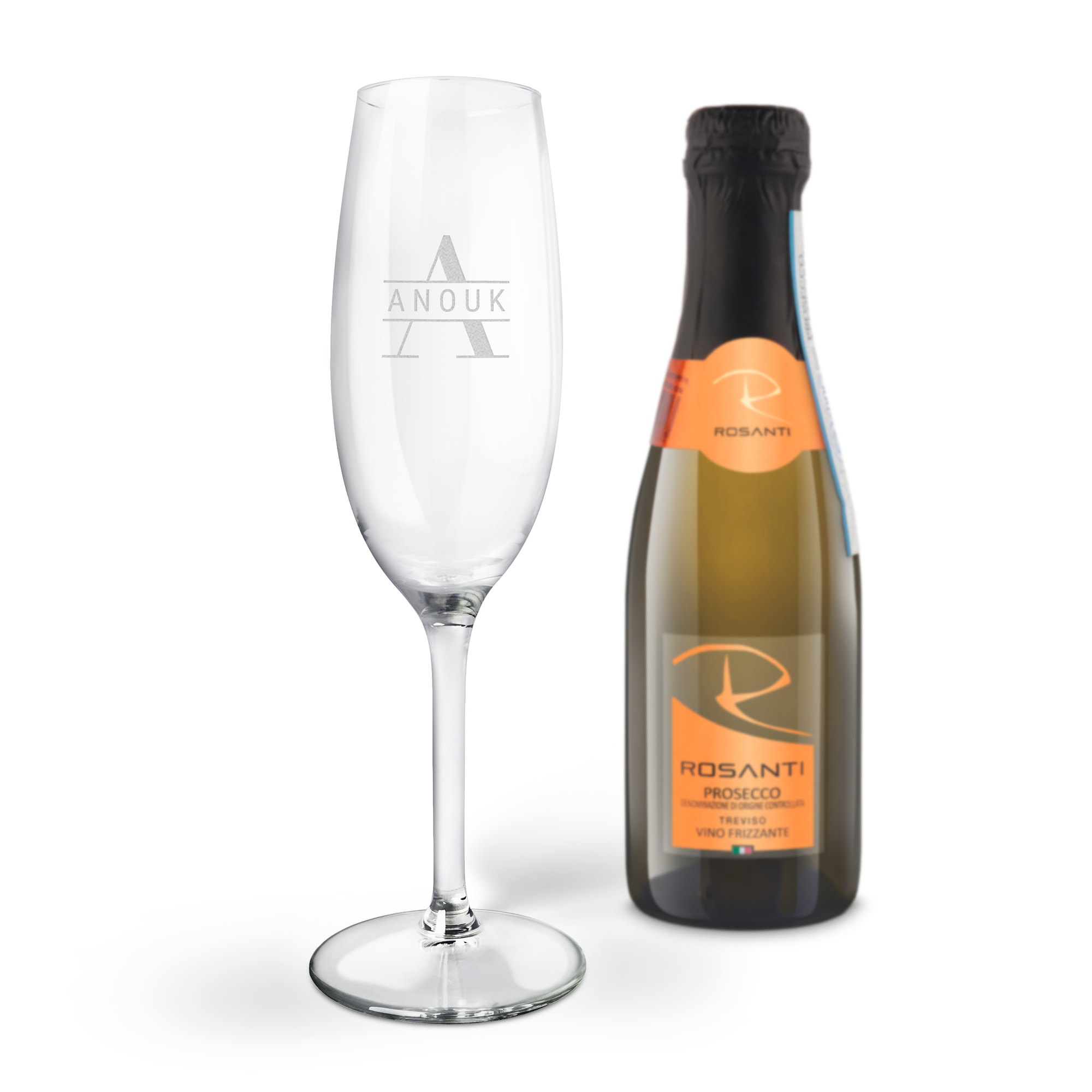 Mini prosecco met gegraveerd glas - Rosanti Vino Frizzante Mini prosecco met gegraveerd glas - Rosanti Vino Frizzante
