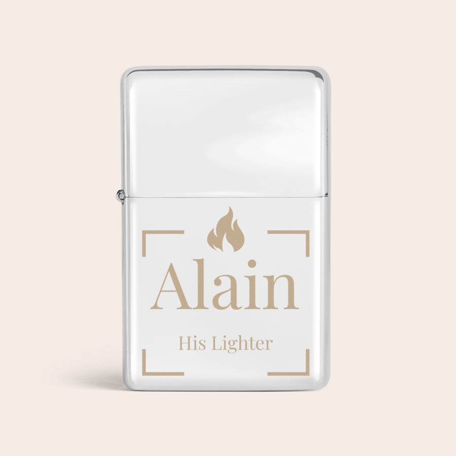 Briquet personnalisé Briquet tempête blanc avec prénom Alain et motif flamme, gravé avec votre prénom