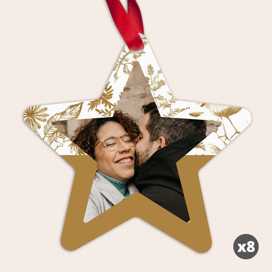 Personalised Christmas ornaments Aluminium star Christmas ornament printed with a photo of a couple, ideal for personalized gifts