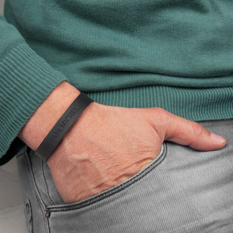 Leren armband graveren - Vaderdag - Zwart