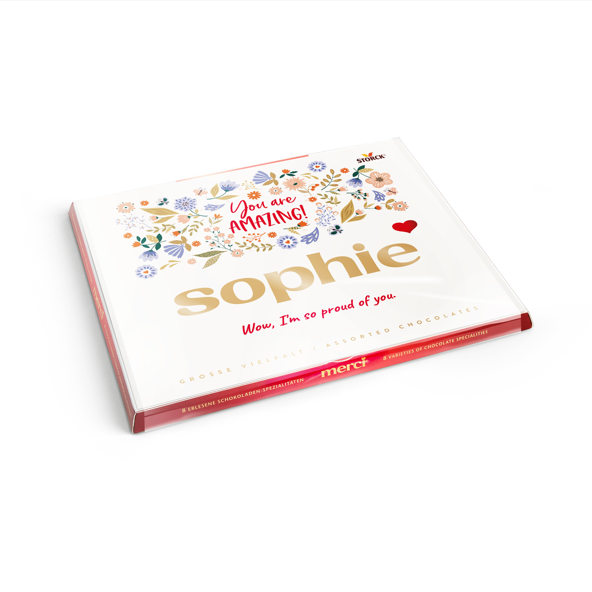 Cutie de ciocolată Merci personalizată și felicitare de felicitare