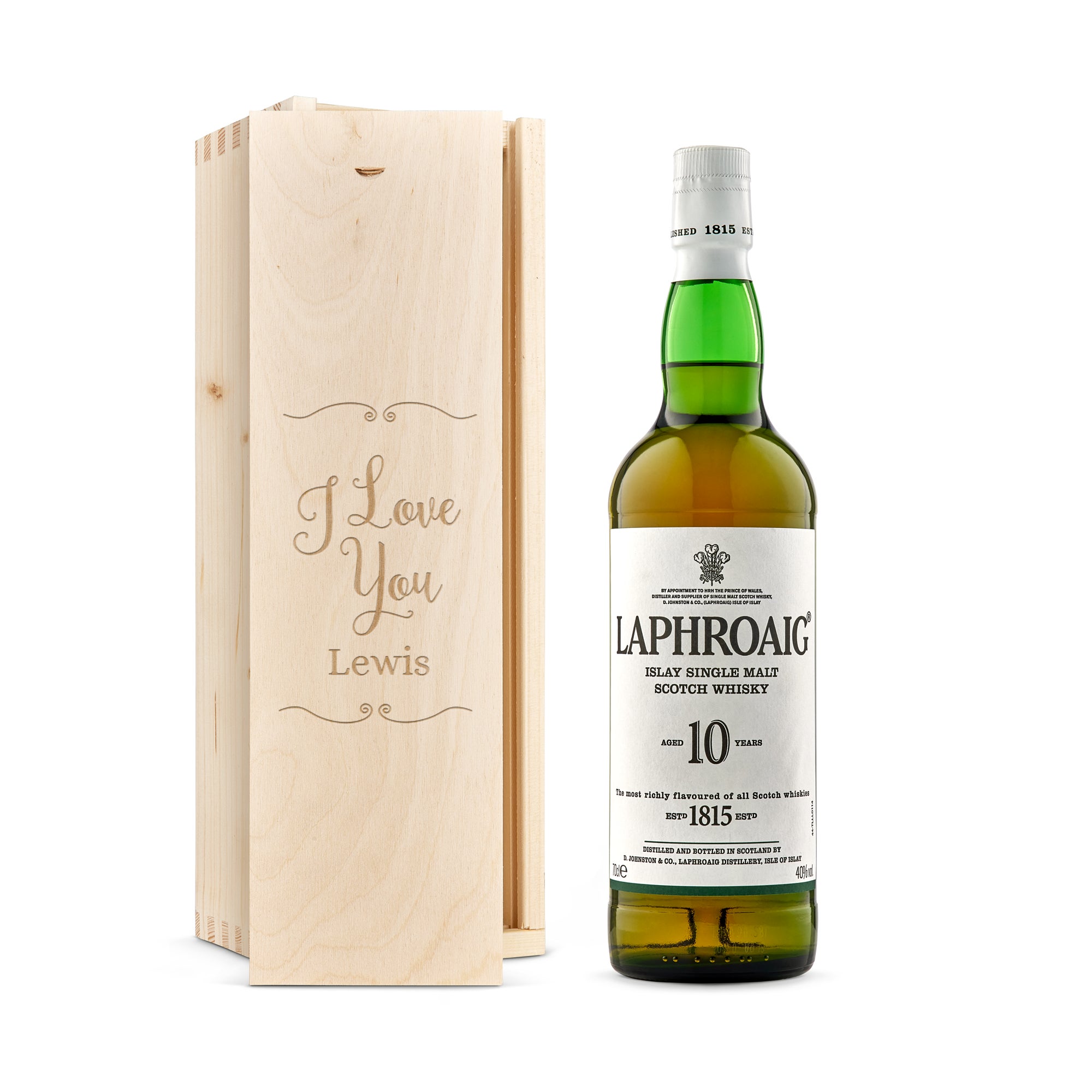 Personalised whiskey gift - Laphroaig - 10 Years - Engraved wooden case