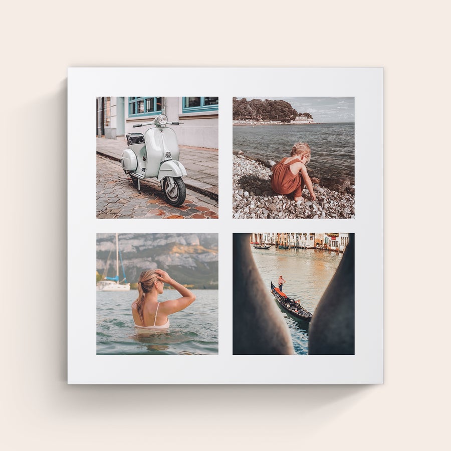 Foto impressa em tela Tela de linho personalizada com quatro fotos impressas, incluindo uma scooter e uma gôndola