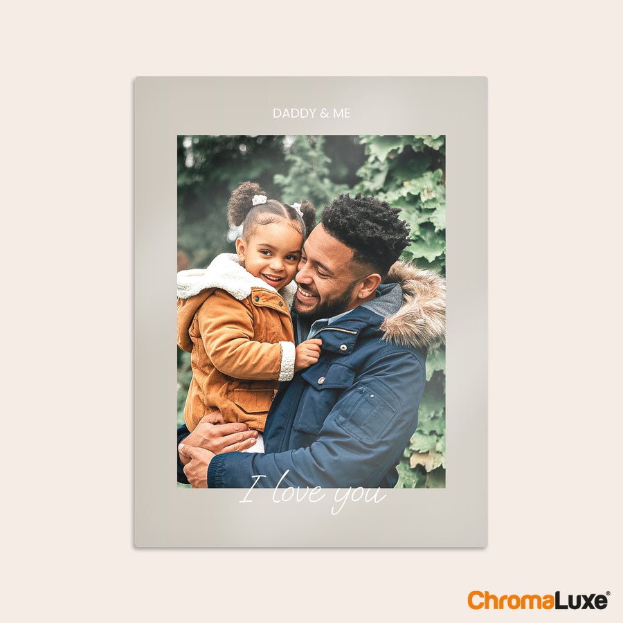 Instagram photo collage Personalized Instagram photo collage on aluminum printed with a photo of a dad and daughter, with text Daddy & Me and I love you