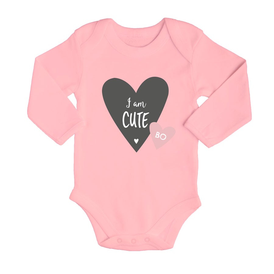 Romper bedrukken - Lange mouw - Babyroze - 50/56