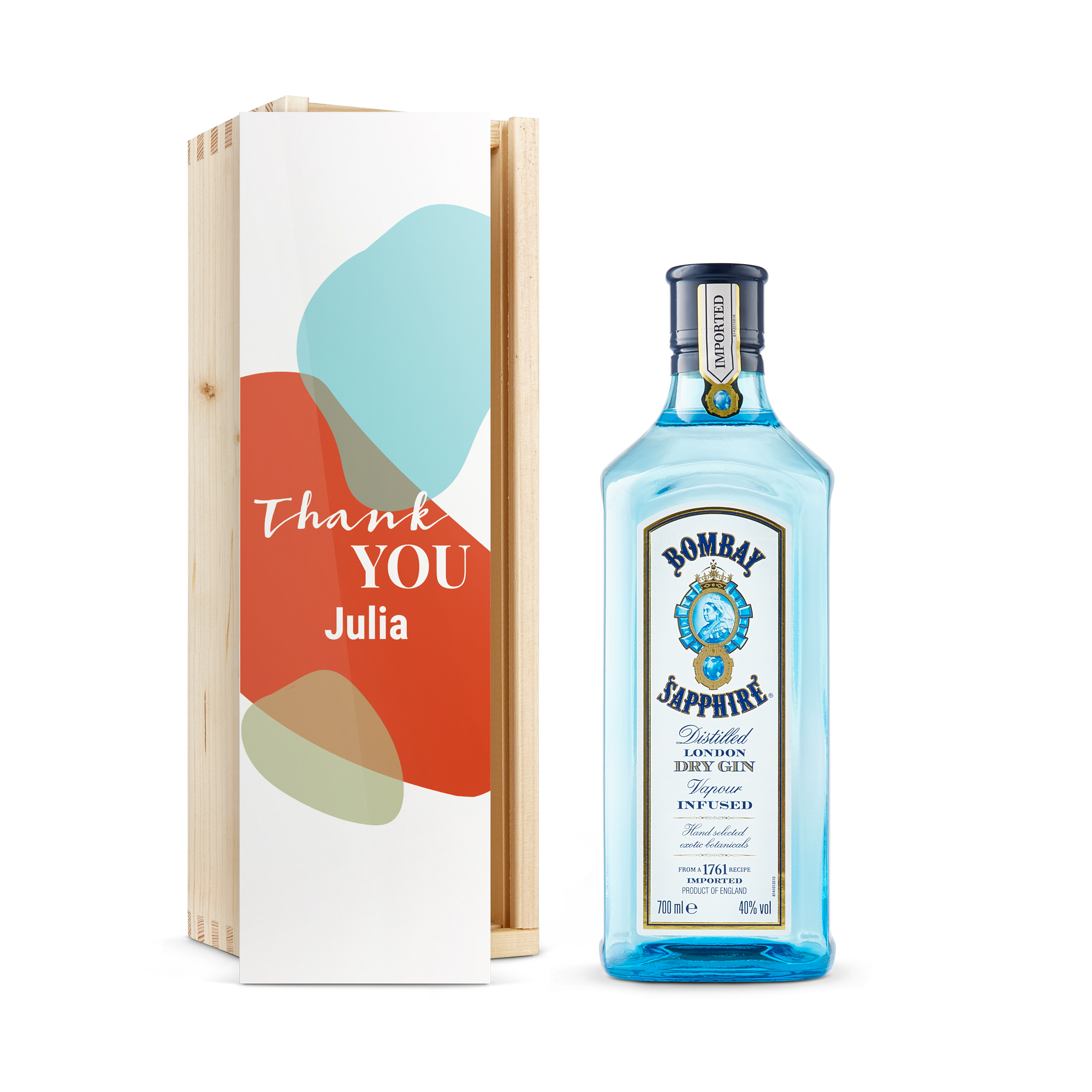 Gin in bedrukte kist - Bombay Sapphire