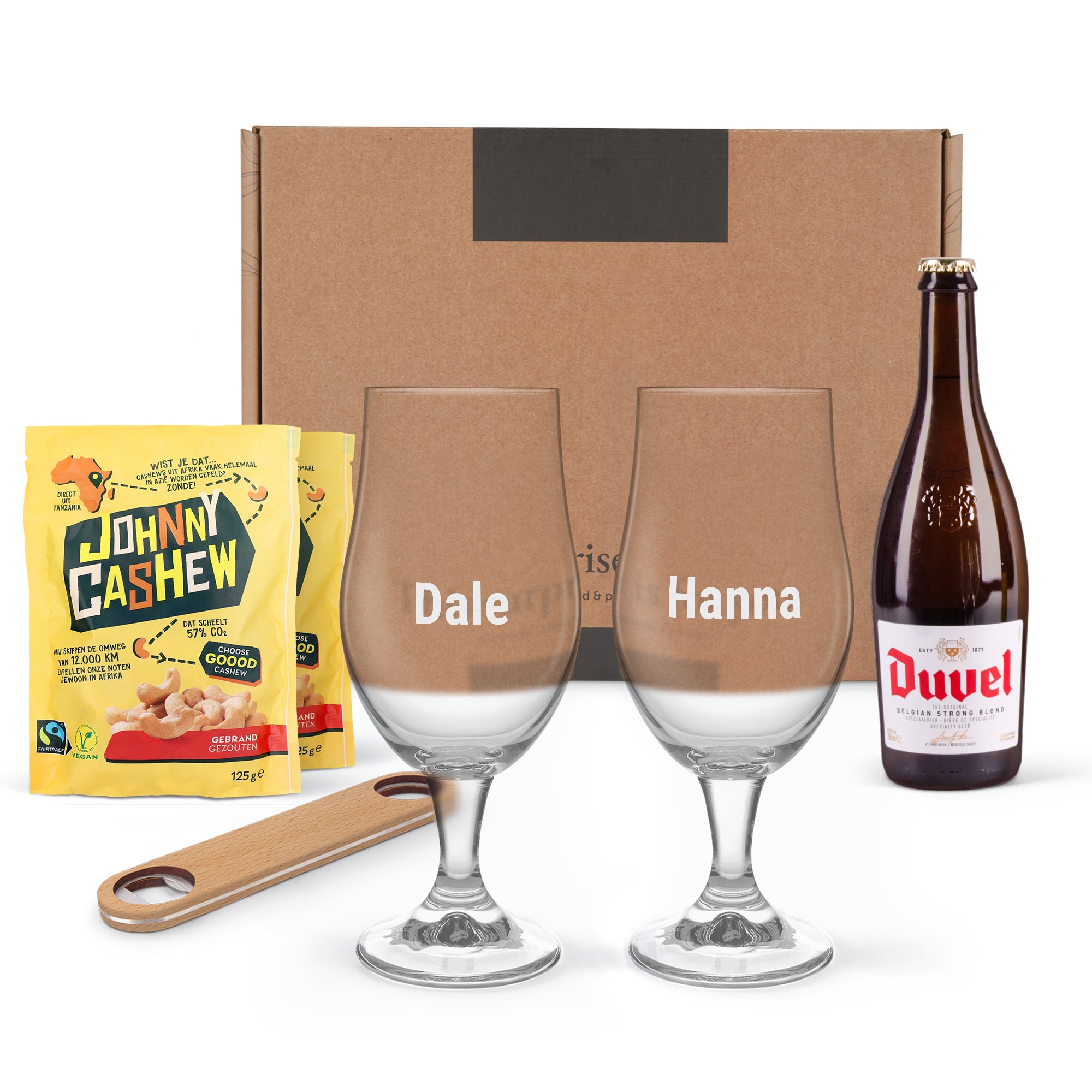 Beer & snacks gift set - Engraved glasses
