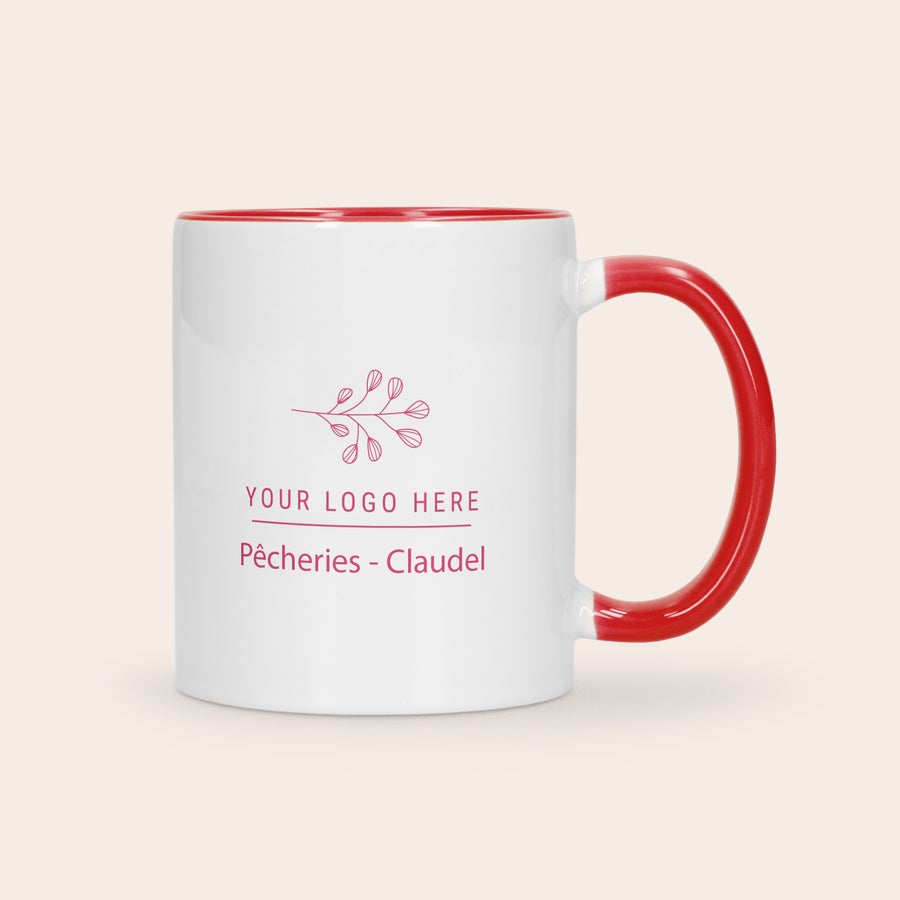 Mug personnalisé coloré Mug rouge personnalisé avec texte Votre logo ici Pêcheries - Claudel imprimé sur la surface.