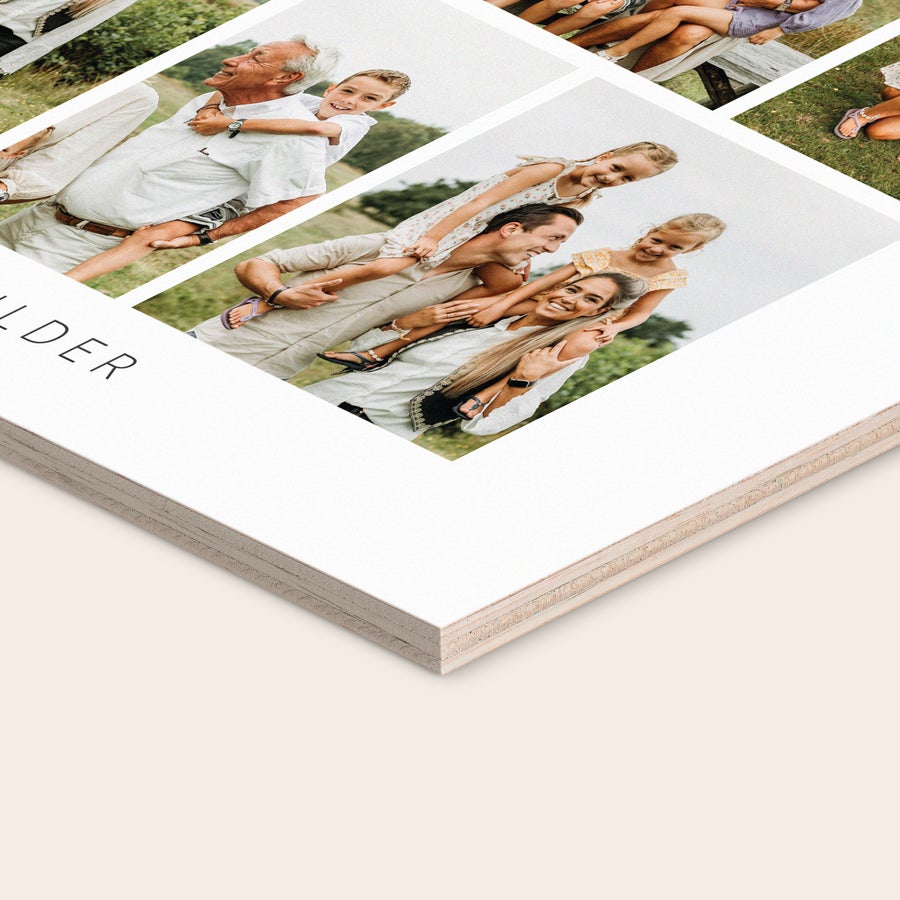 Foto auf Holz Holzplatte mit vier Familienfotos bedruckt Ihr Foto auf Holz als persönliches Geschenk